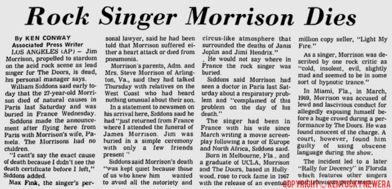 Rock Singer Morrison Dies