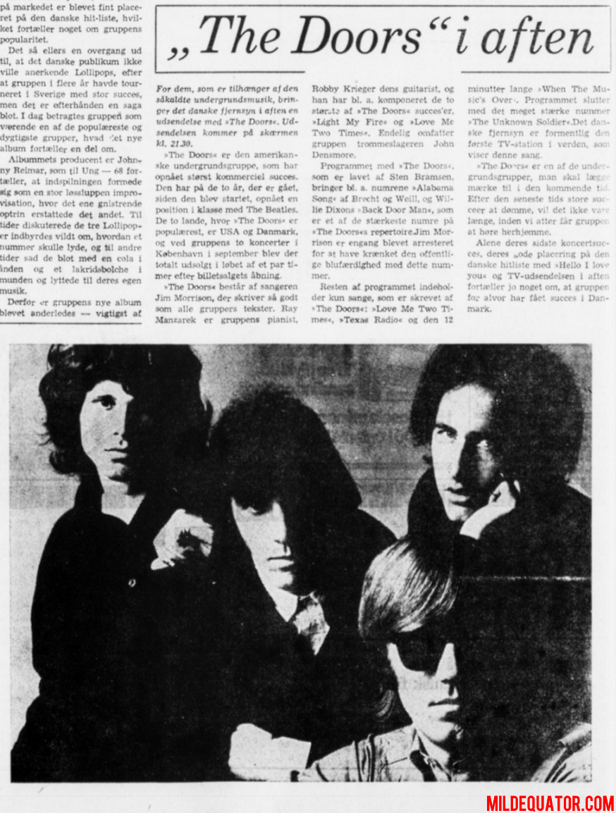 The Doors - Danish Television 1968 - Article