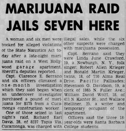 Robby Krieger Arrested In West Hollywood - Newspaper Report