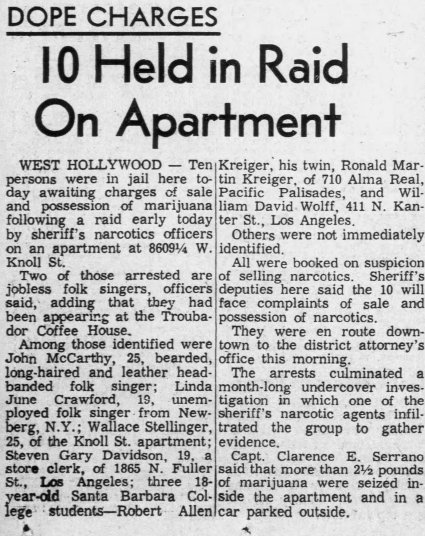 Robby Krieger Arrested In West Hollywood - Newspaper Report