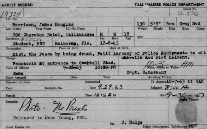 Jim Morrison Tallahassee Police Report