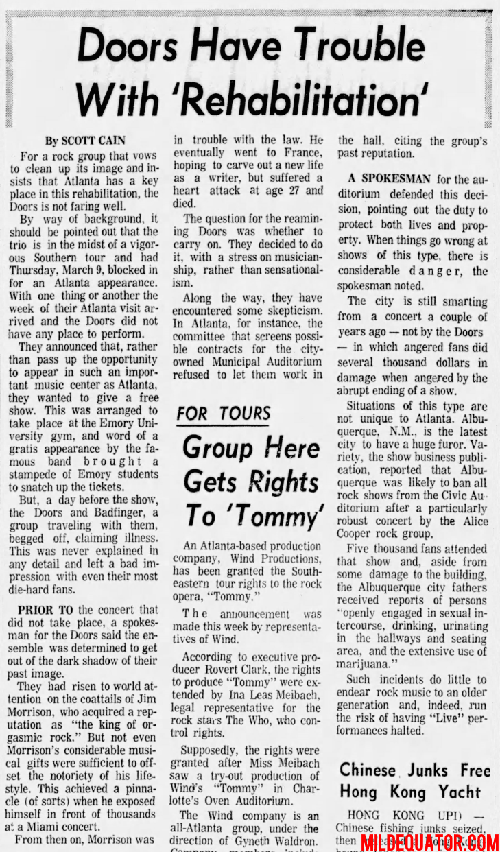 The Doors - Atlanta 1972 - Article