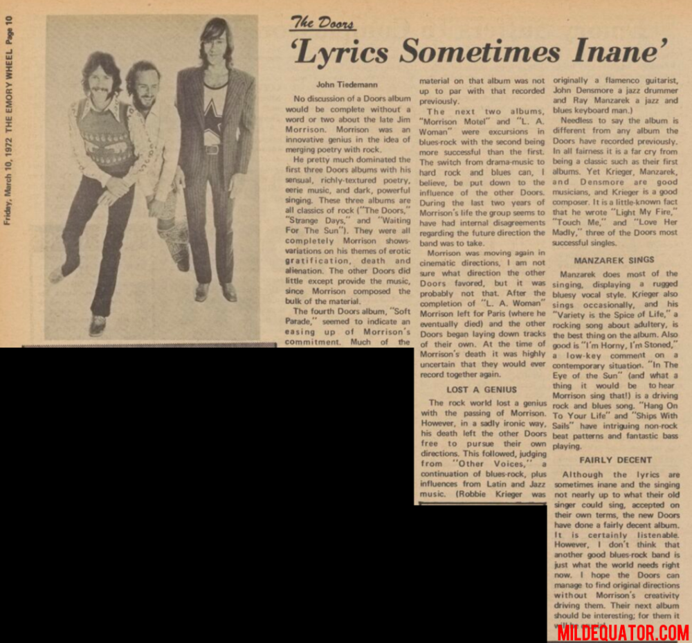 The Doors - Atlanta 1972 - Article