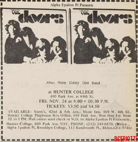 The Doors - Hunter College 1967 - Print Ad