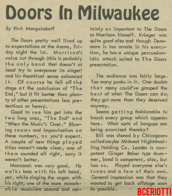 The Doors - Milwaukee Arena 1968 - Review