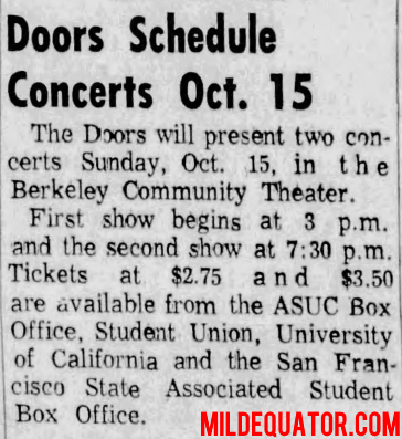 The Doors - Berkeley Community Theatre 1967 - Article