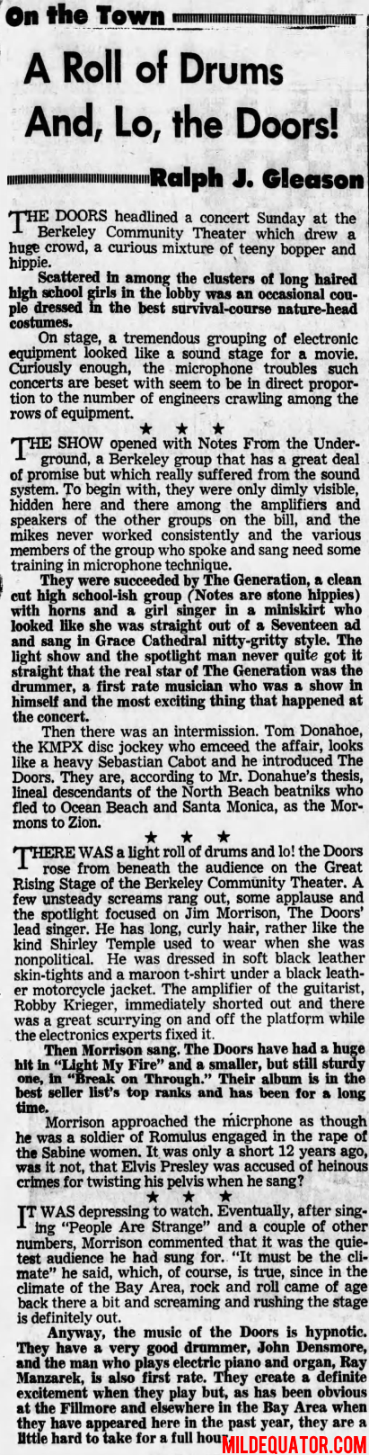 The Doors - Berkeley Community Theatre 1967 - Review