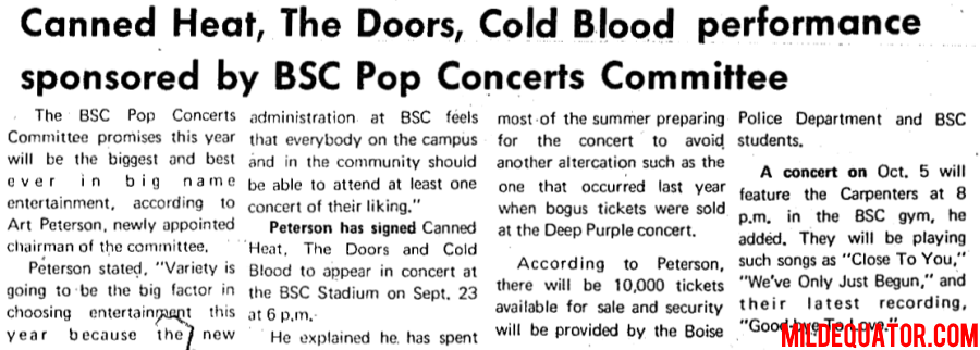 The Doors - Bronco Stadium 1972 - Article
