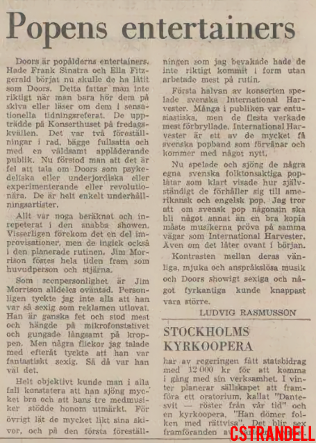 The Doors - Stockholm Konserthuset 1968 - Review