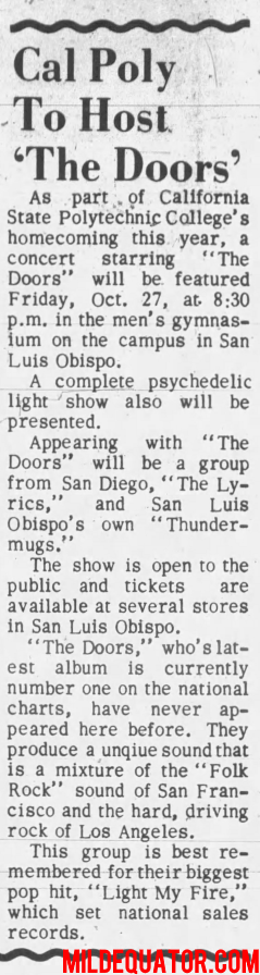 The Doors - Cal. Poly 1967 - Article