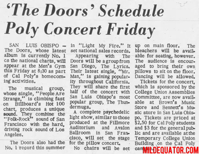 The Doors - Cal. Poly 1967 - Article
