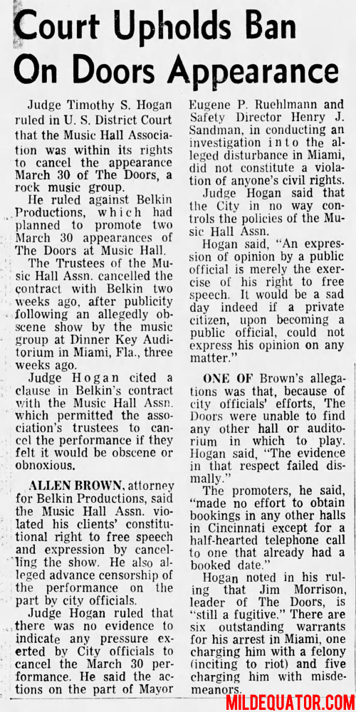 Cincinnati 1969 - Cancelled - Article