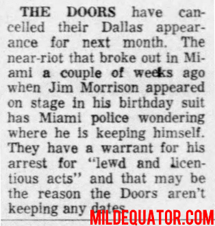 The Doors - Dallas 1969 Cancelled - Article