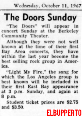 The Doors - Berkeley Community Theatre 1967 - Article