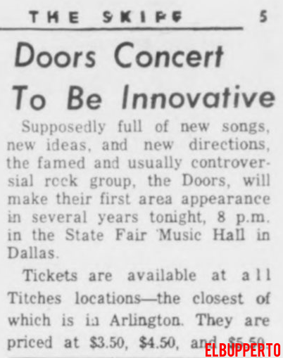 The Doors - Dallas 1970 - Article