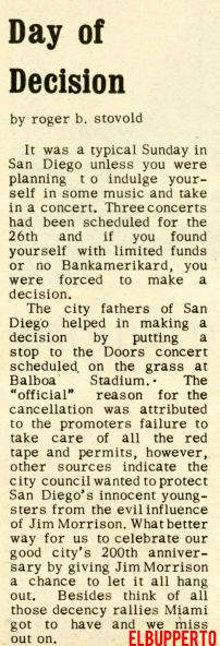 The Doors - San Diego 1969 Cancelled - Article