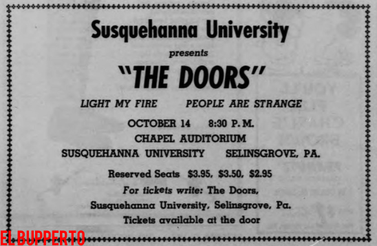 The Doors - Susquehanna University 1967 - Print Ad