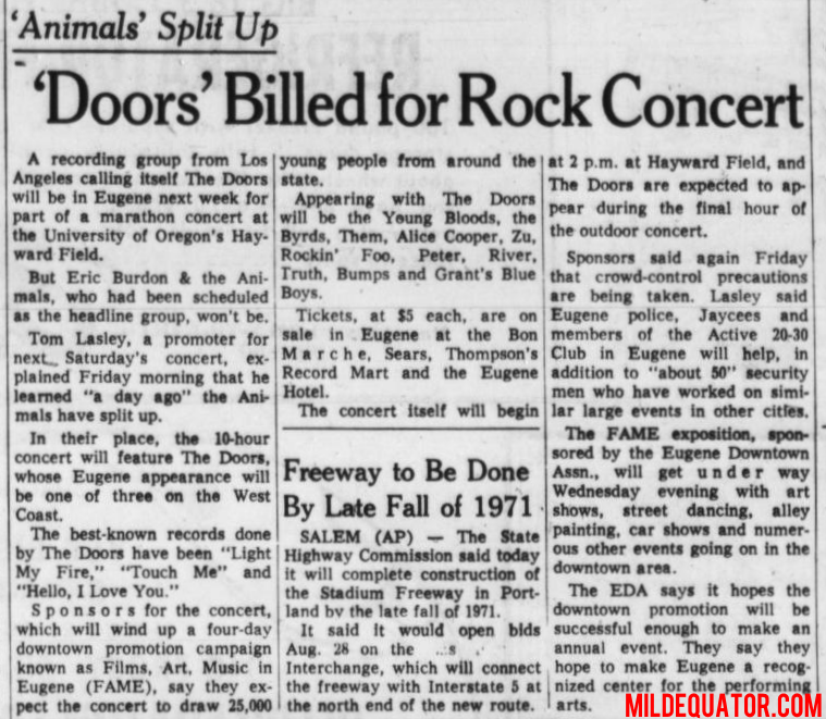 The Doors - Eugene Pop Festival 1969 - Article