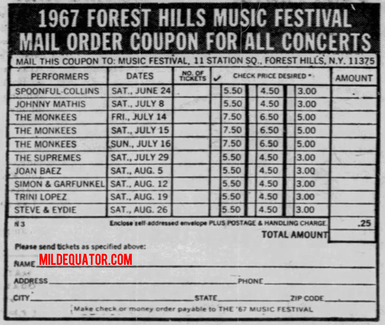 The Doors - Forest Hills Tennis Stadium 1967 - Mail Order Coupon