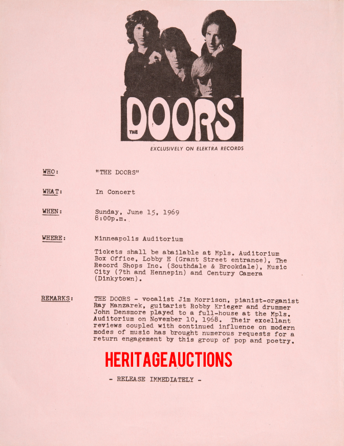 The Doors - Minneapolis 1969 - Press Release