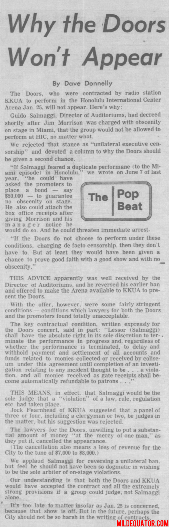 The Doors - Honolulu 1970 - Article