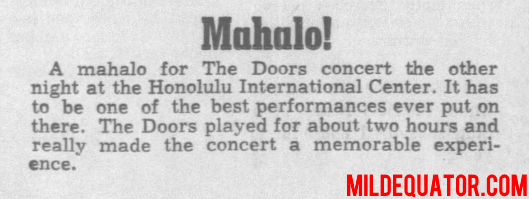The Doors - Honolulu International Center - Mahalo