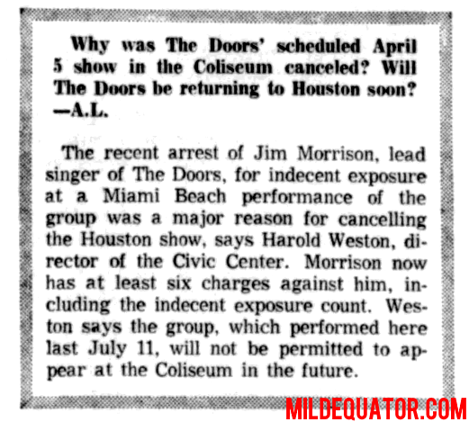 The Doors - Houston 1969 - Article