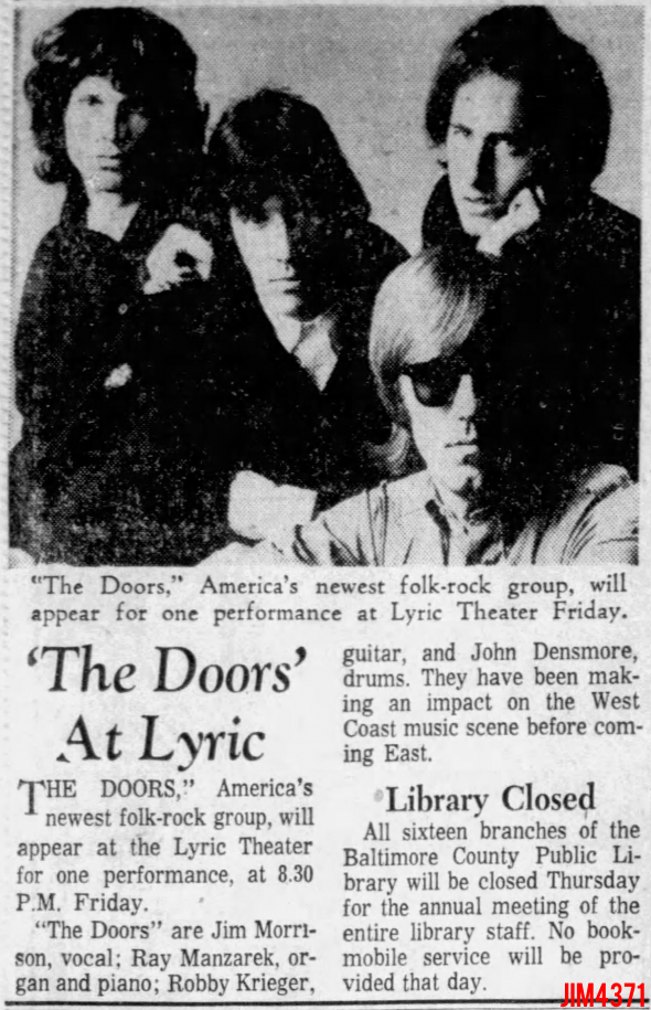 The Doors - Baltimore 1967 - Article