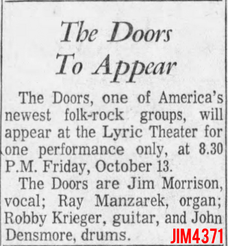 The Doors - Baltimore 1967 - Article