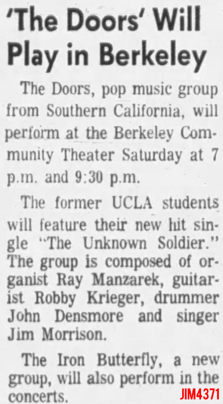 The Doors - Berkeley 1968 - Article
