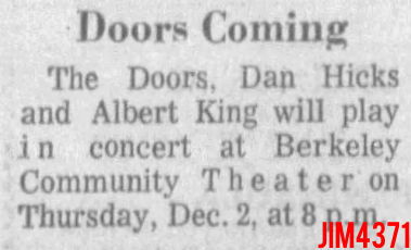 The Doors - Berkeley Community Theatre - Type Ad