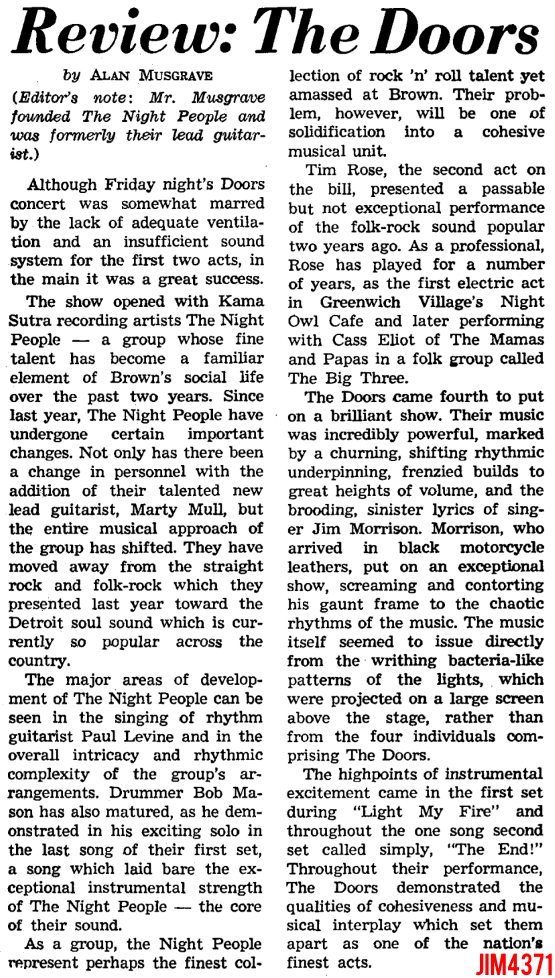 The Doors - Brown University 1967 Review