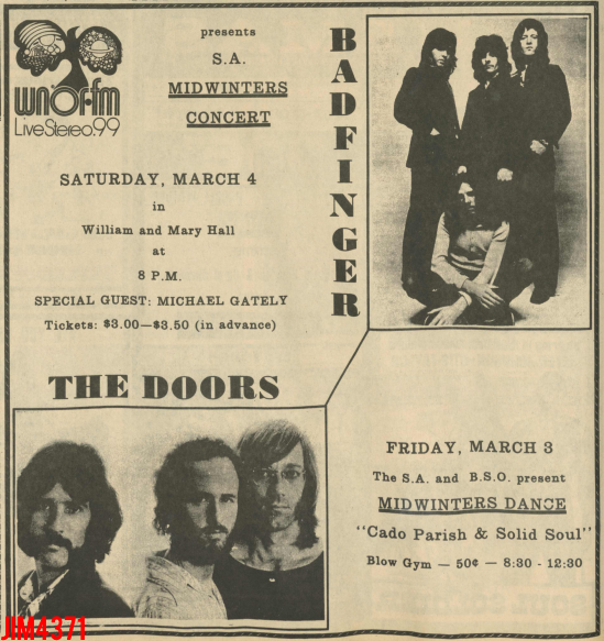 The Doors - College of William & Mary Hall 1972 - Print Ad
