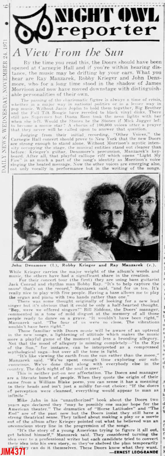 The Doors - Carnegie Hall 1971 - Article