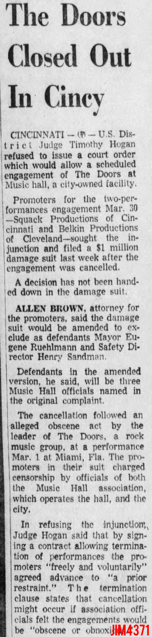 Cincinnati 1969 - Cancelled - Article