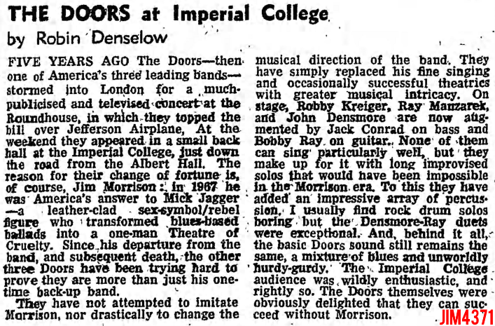 The Doors - Imperial College 1972 - Review