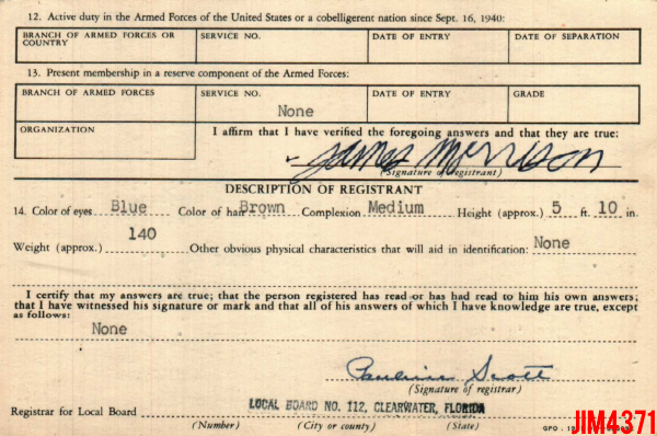 Jim Morrison's Draft Registration Card