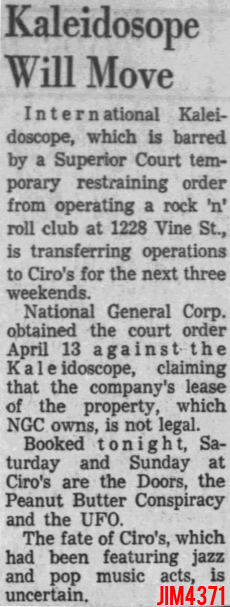 Kaleidoscope at Ciro's 1967 - Article 1967