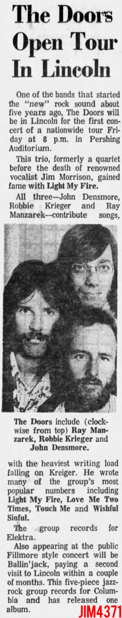 The Doors - Lincoln 1971 - Article