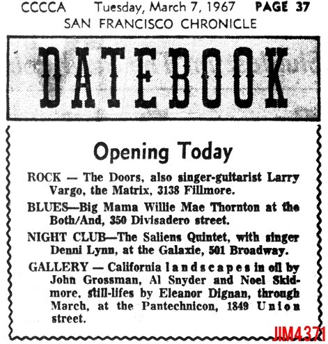 The Doors on X: #TheDoors were a few months away from stardom in March  1967 when they played five sparsely attended shows at a small club in San  Francisco called The Matrix.