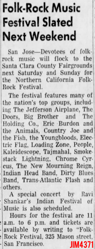 The Doors - Northern California Folk Rock Festival 1968 - Article