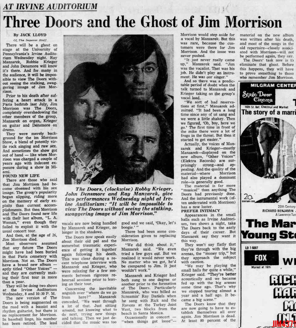 The Doors - Irvine Auditorium 1971 - Article