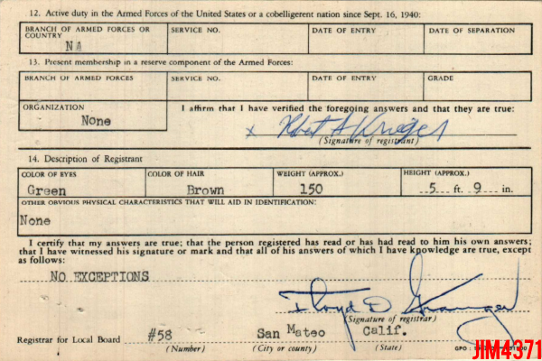Robby Krieger's Draft Registration Card