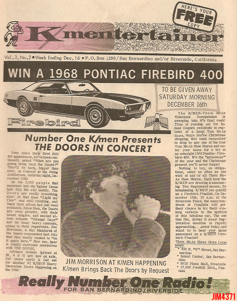 The Doors - Swing Auditorium 1967 - News Bulletin
