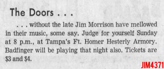 The Doors - Tampa 1972 - Article