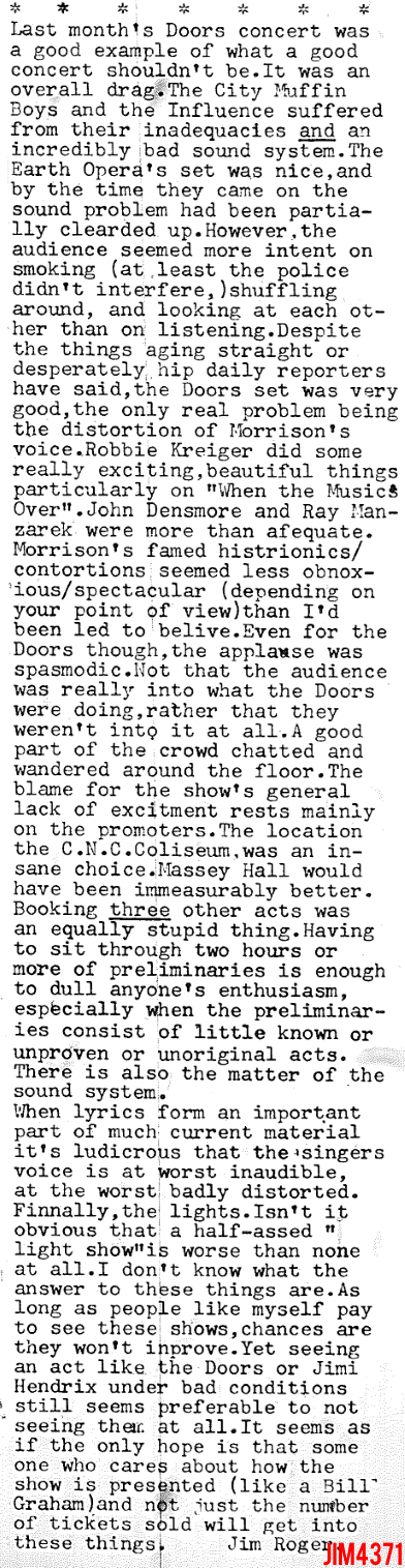 The Doors - Toronto 1968 Review