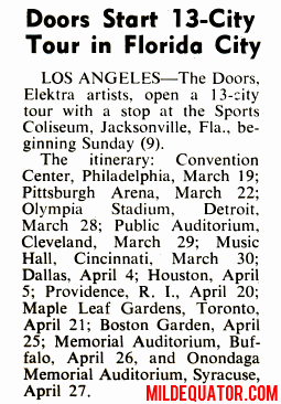 The Doors - Jacksonville 1969 - Schedule