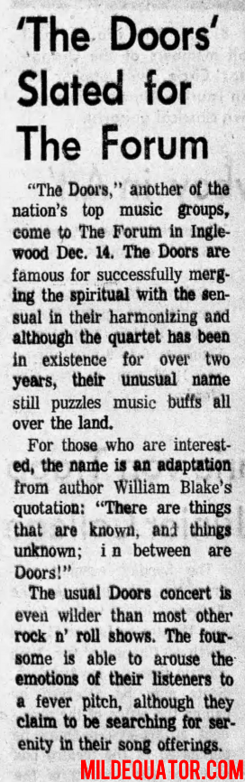 The Doors - L.A. Forum 1968 - Article