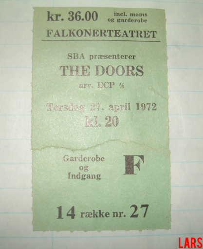The Doors - Copenhagen 1972 - Ticket