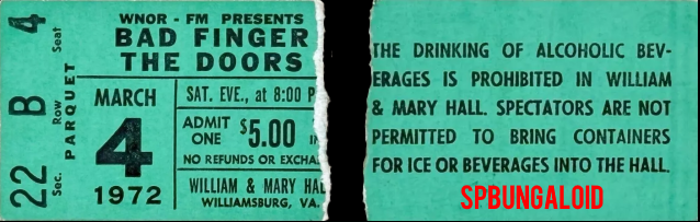 The Doors - College Of William & Mary 1972 - Ticket